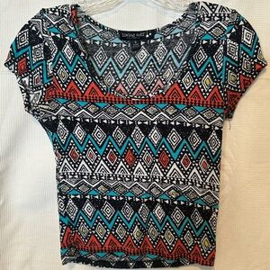 Geometric Print Top - Black, Red, Blue